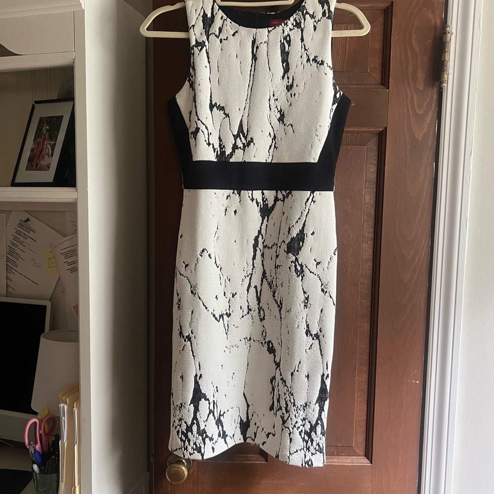Saks Fifth Avenue Black and White Sheath Midi Dress